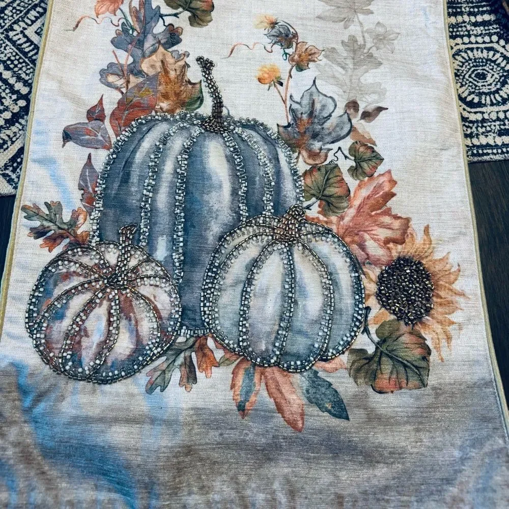 Fall Pumpkins Beaded Embellished Autumn Table Runner